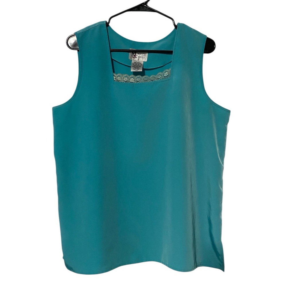 Maggie Sweet Vintage Blue Lace Trim Sleeveless Top